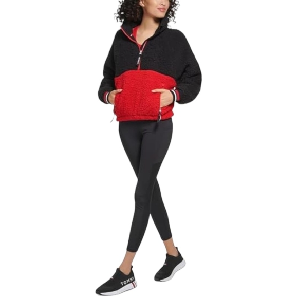 Tommy Hilfiger Jackets & Blazers - Tommy Hilfiger Sport Women's L Faux Sherpa Half Zip Pullover Athletic Jacket NWT